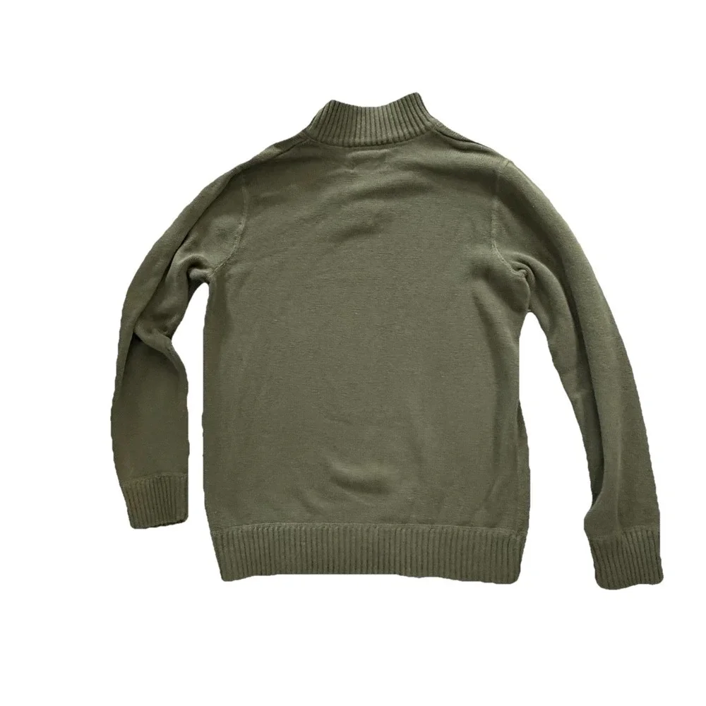 Eddie Bauer Mens M Green Quarter Zip Cotton Knit Sweater Pullover Preppy Outdoor